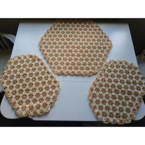 Set Of 3 Handmade Crochet Floral Center & Placemats Great Quality Retro 70s MCM
